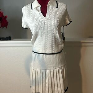 Freshman White Cable Knit Skirt Set with Black Accents